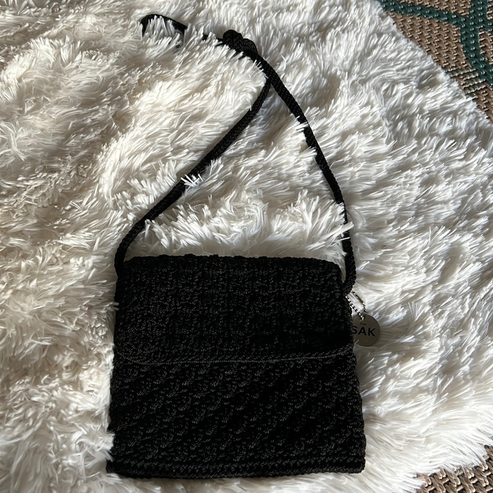 The SAK Black Crossbody Hand Crochet Small Bag. NWOT